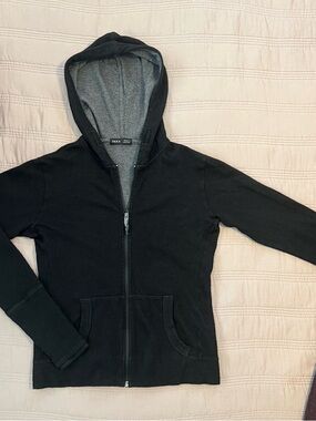 PAKA Breathe Black Zip-Up Hoodie with Gray Lining Baby Alpaca Pima Cotton